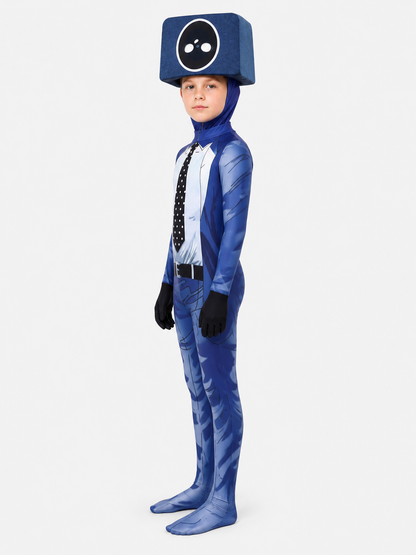 TV Man Cosplay Jumpsuit with Headpiece side view