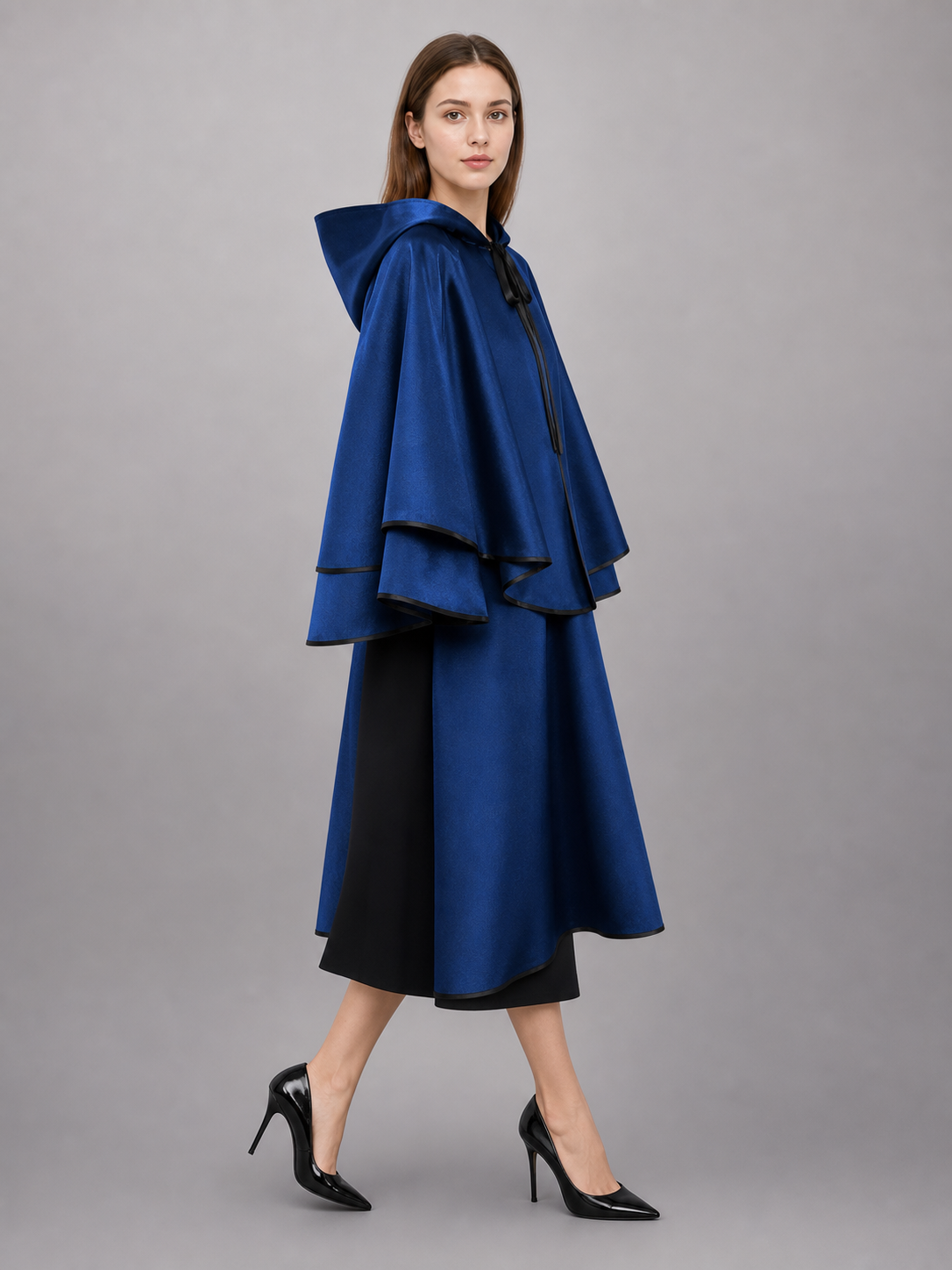 Long Blue Hooded Costume Cape