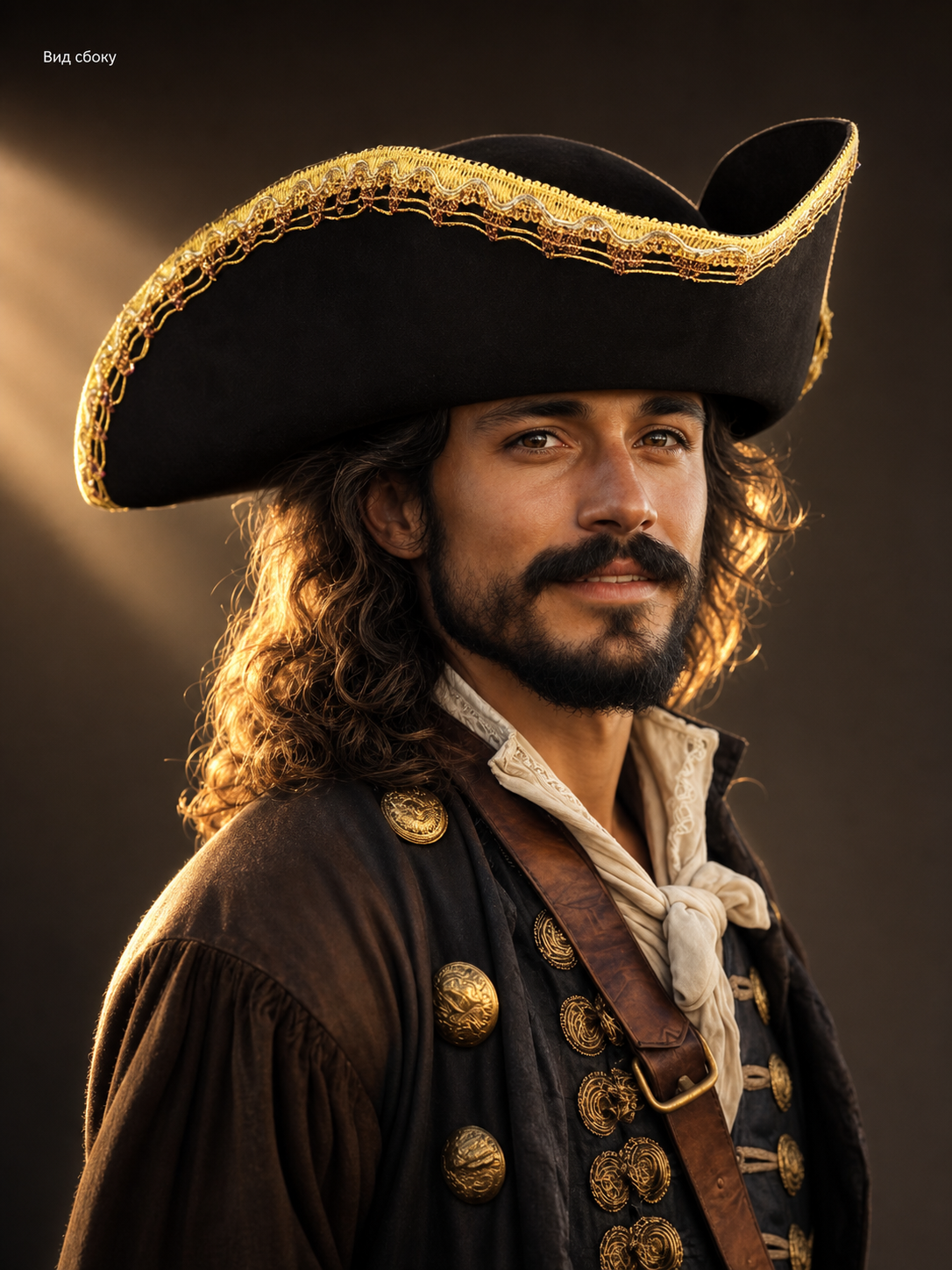 Black tricorn hat with gold trim product view 18