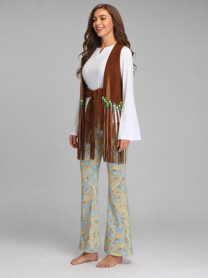 Party Costume: Fringe Vest and Flared Pants side view