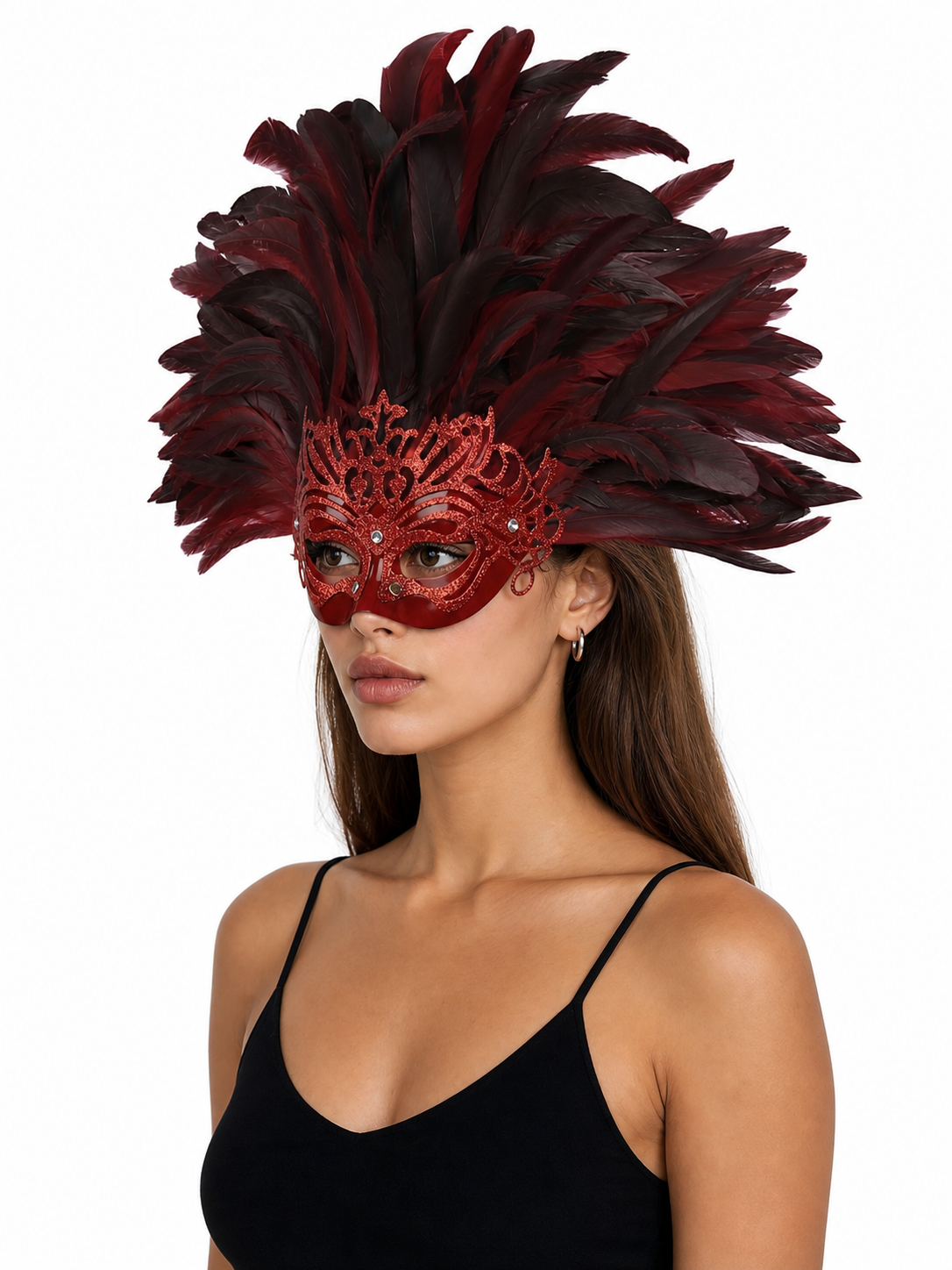 Carnival headpiece with feathers and mask