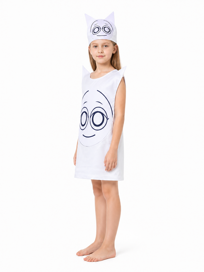 White Sleeveless Carnival Dress with Cat Print side view