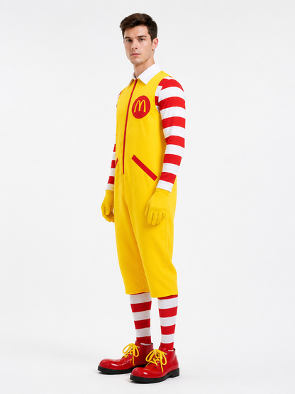 Yellow Clown Jumpsuit Costume with Gloves side view
