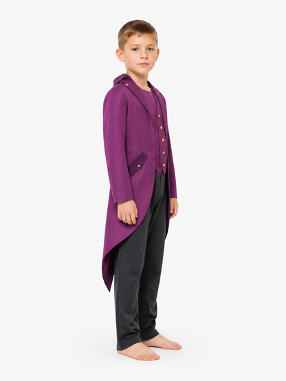 Purple Tailcoat with Lapels and Gold Buttons side view