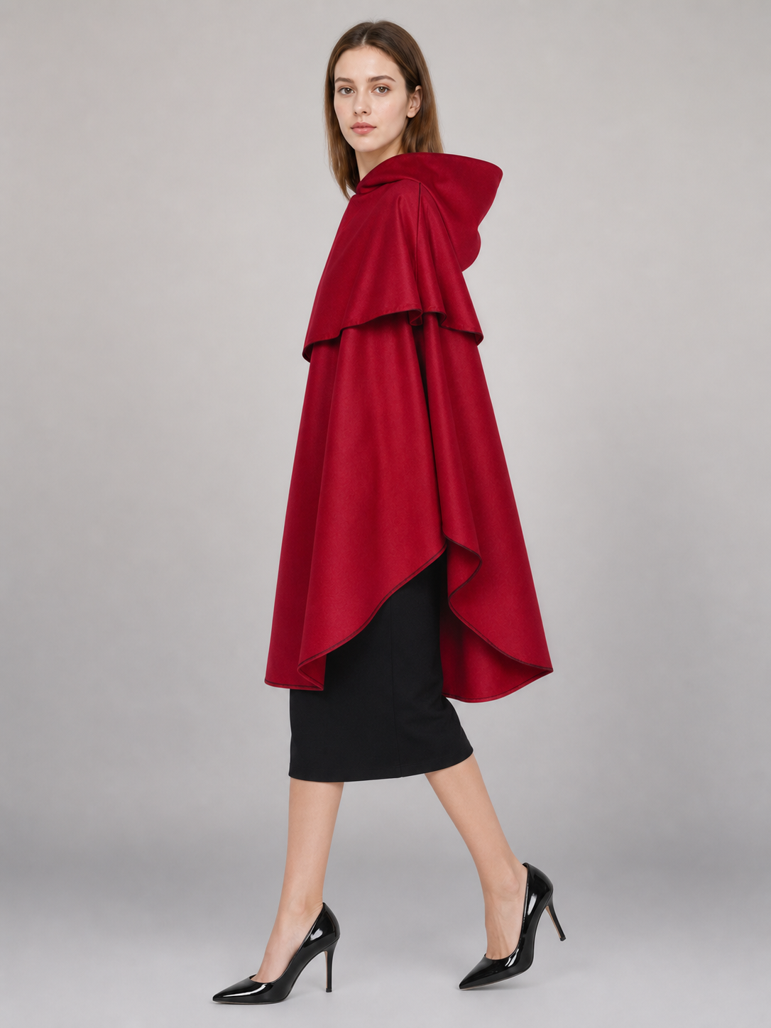 Burgundy hooded costume cloak for cosplay