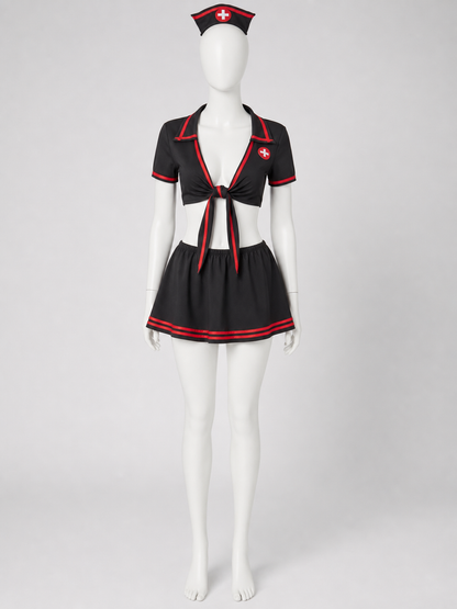 Black Medical Staff Costume with Red Trim side view