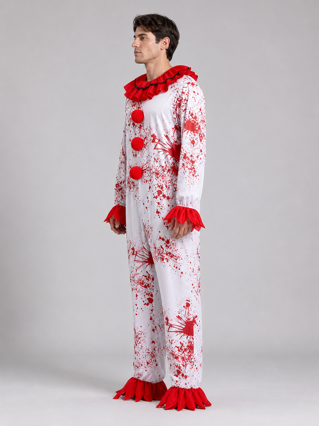 Clown Costume Jumpsuit with Red Accents