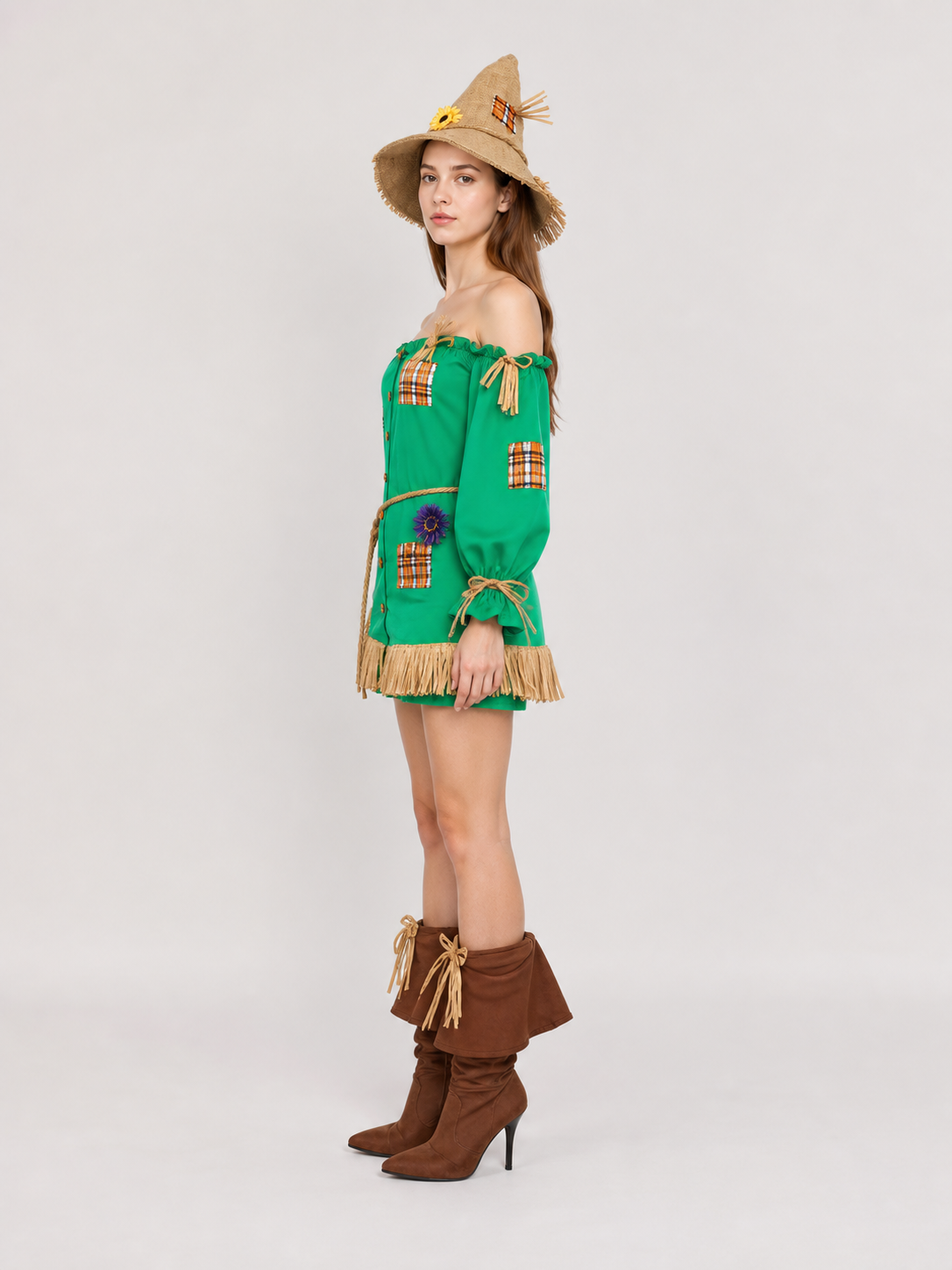 Scarecrow Costume from the Land of Oz with Dress and Hat side view