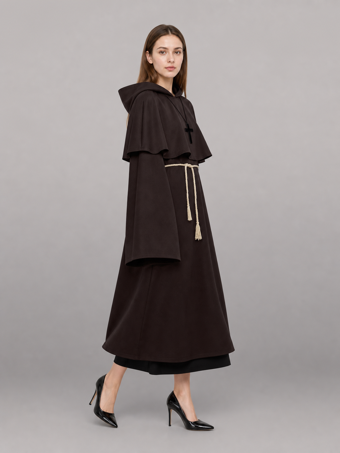 Dark Brown Hooded Carnival Cloak
