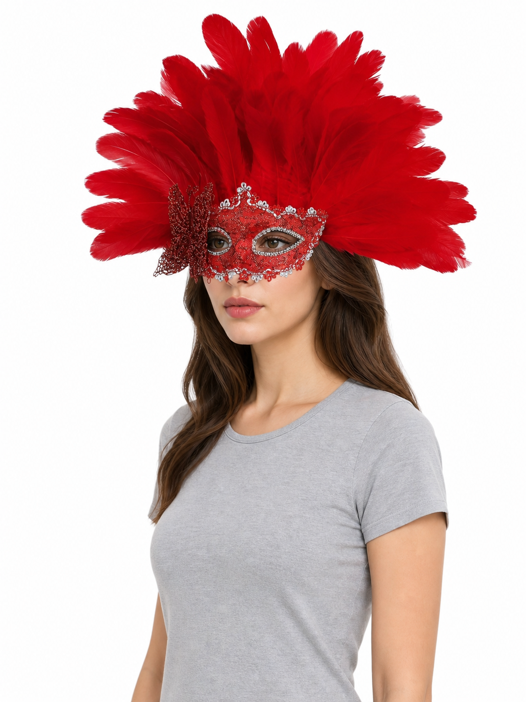 Carnival Headpiece with Red Feathers