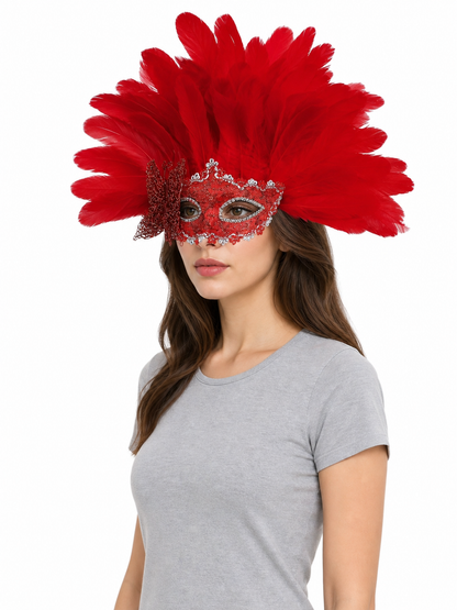 Carnival Headpiece with Red Feathers