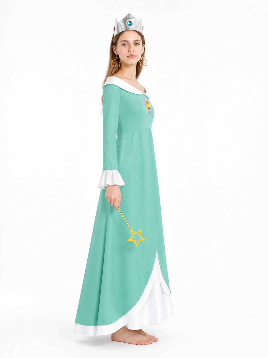 Costume Dress with Crown, Earrings, and Wand side view
