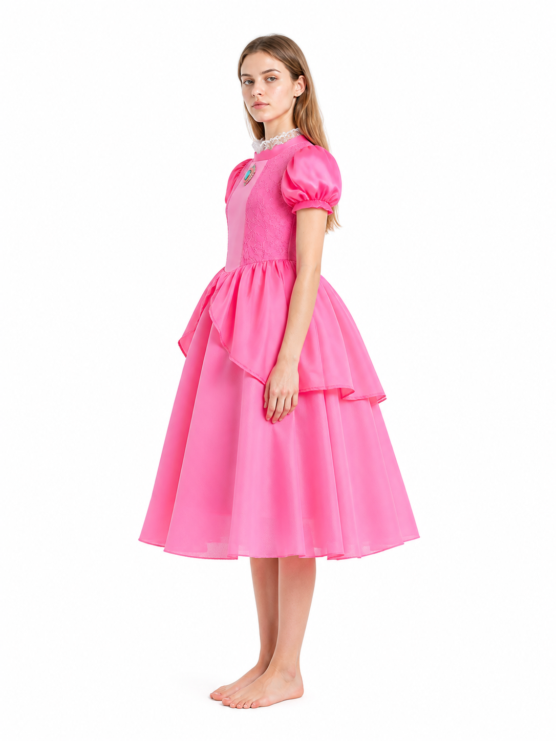 Peach Dress with Layered Skirt, Pink side view