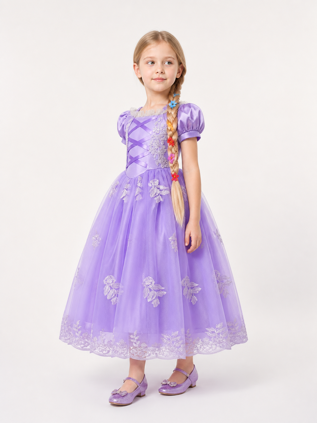 Purple Princess Costume with Wig side view