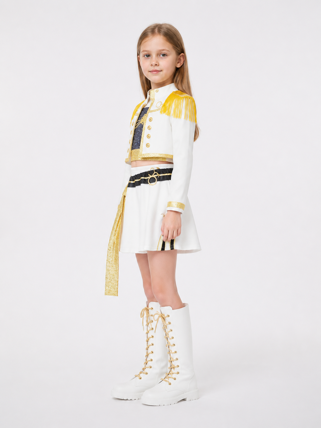 Children's White Costume with Gold Embellishments for Halloween side view