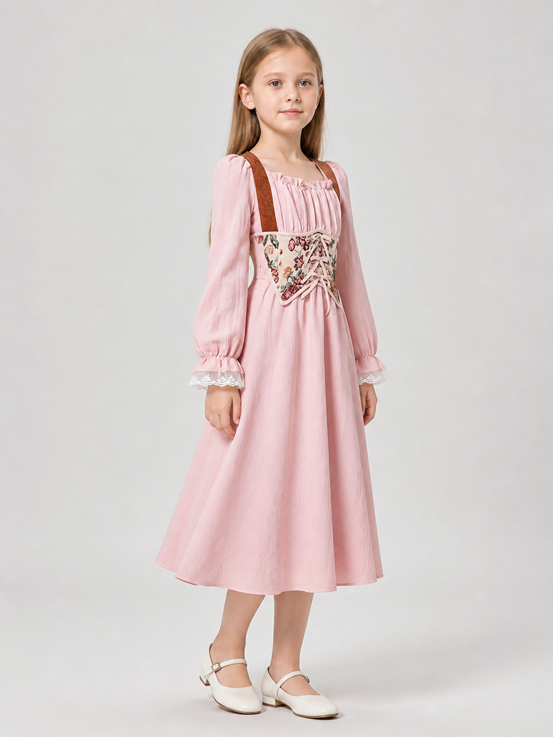 Renaissance-Style Dress, A-Line Silhouette, Puff Sleeves side view