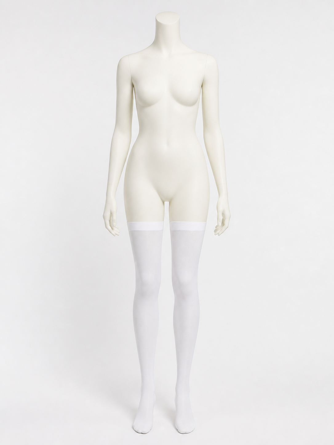 White stockings with a pointed toe and wide elastic band side view
