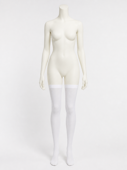 White stockings with a pointed toe and wide elastic band side view