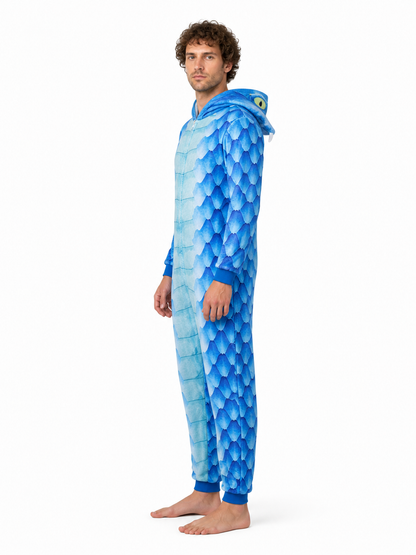 Snake Kigurumi with Hood, Zipper, and Scaly Print side view