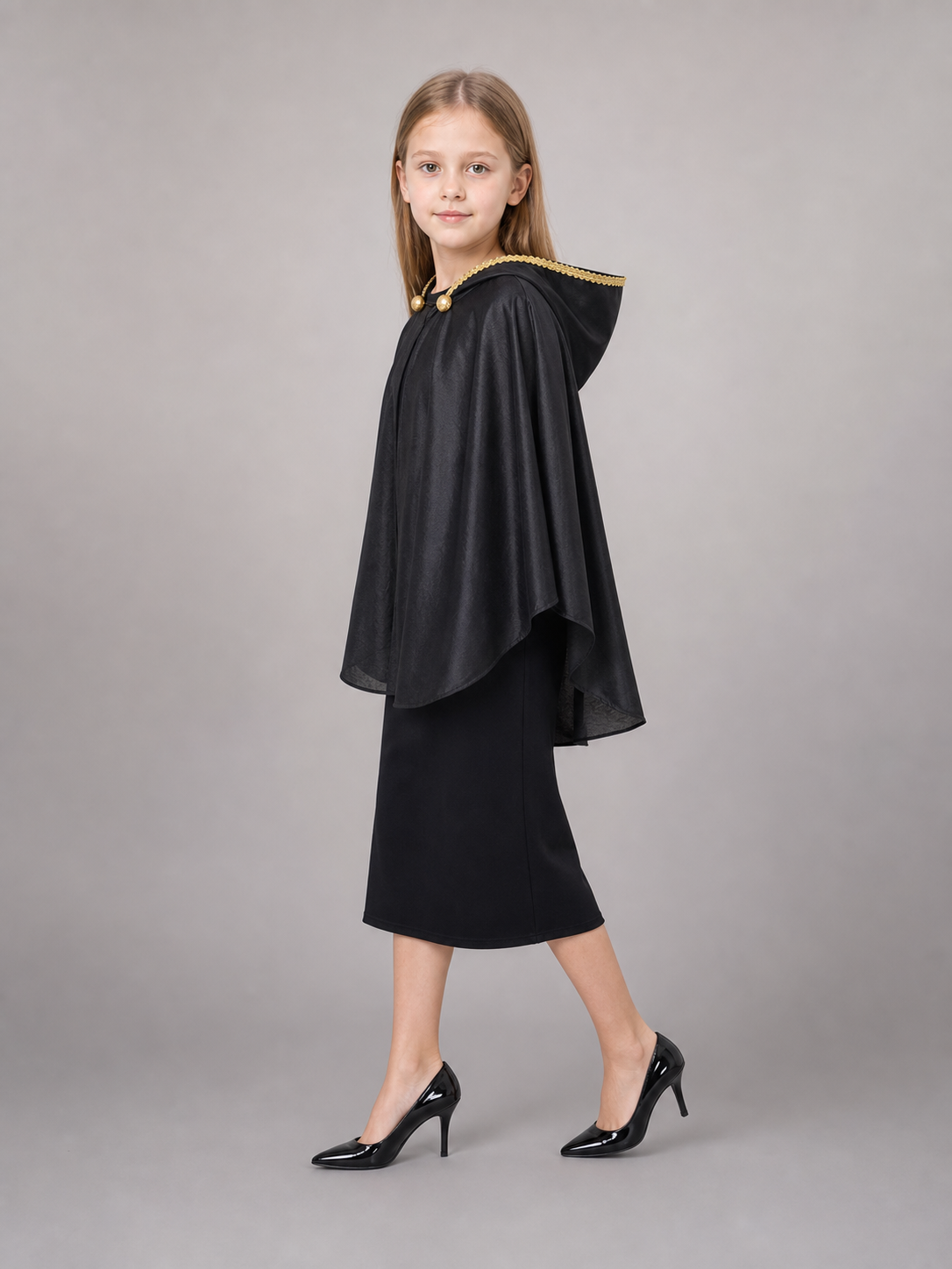 Black Carnival Cloak with Hood and Belt