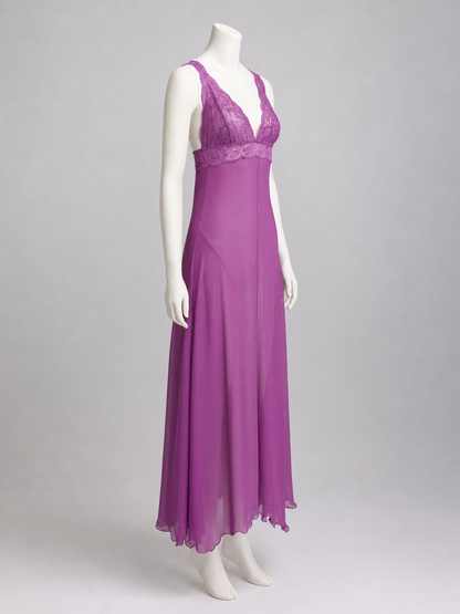 Purple Long Dress with Spaghetti Straps and Lace