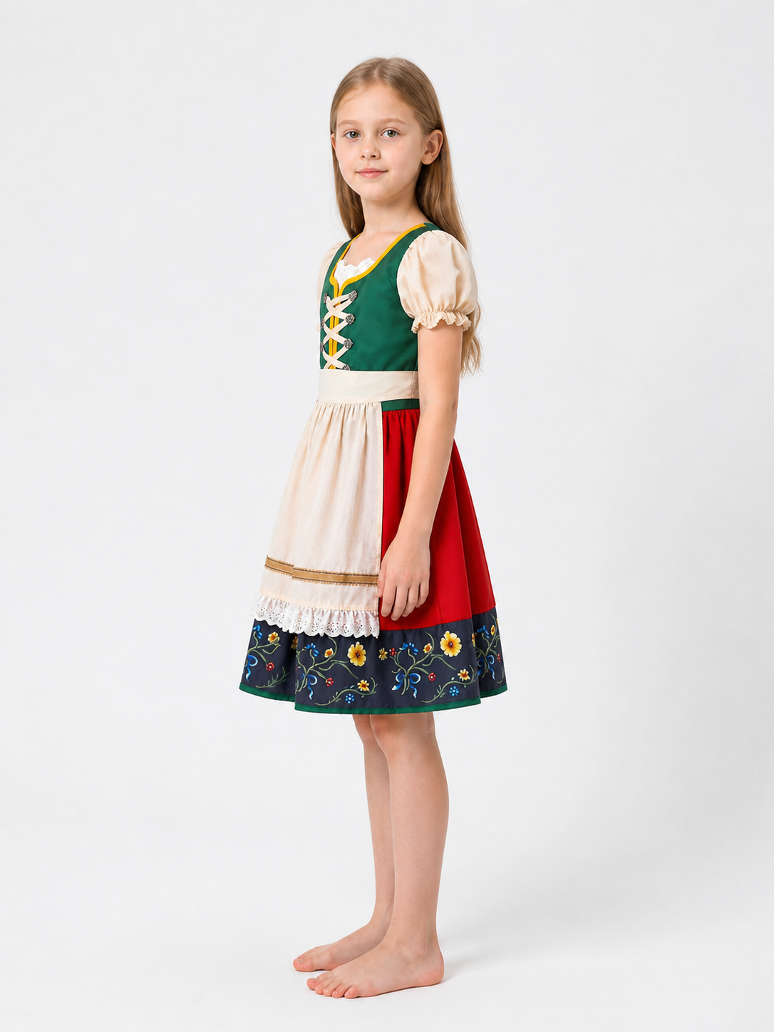 Children’s dirndl-style dress with apron and headscarf