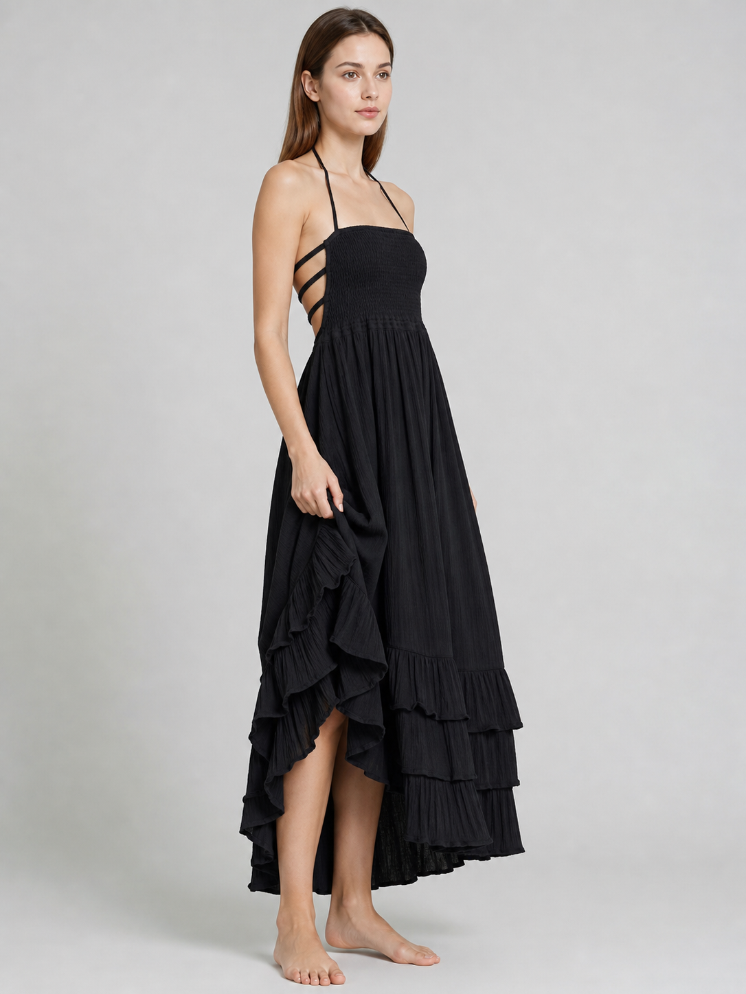 Long Boho-Style Maxi Dress with Open Back
