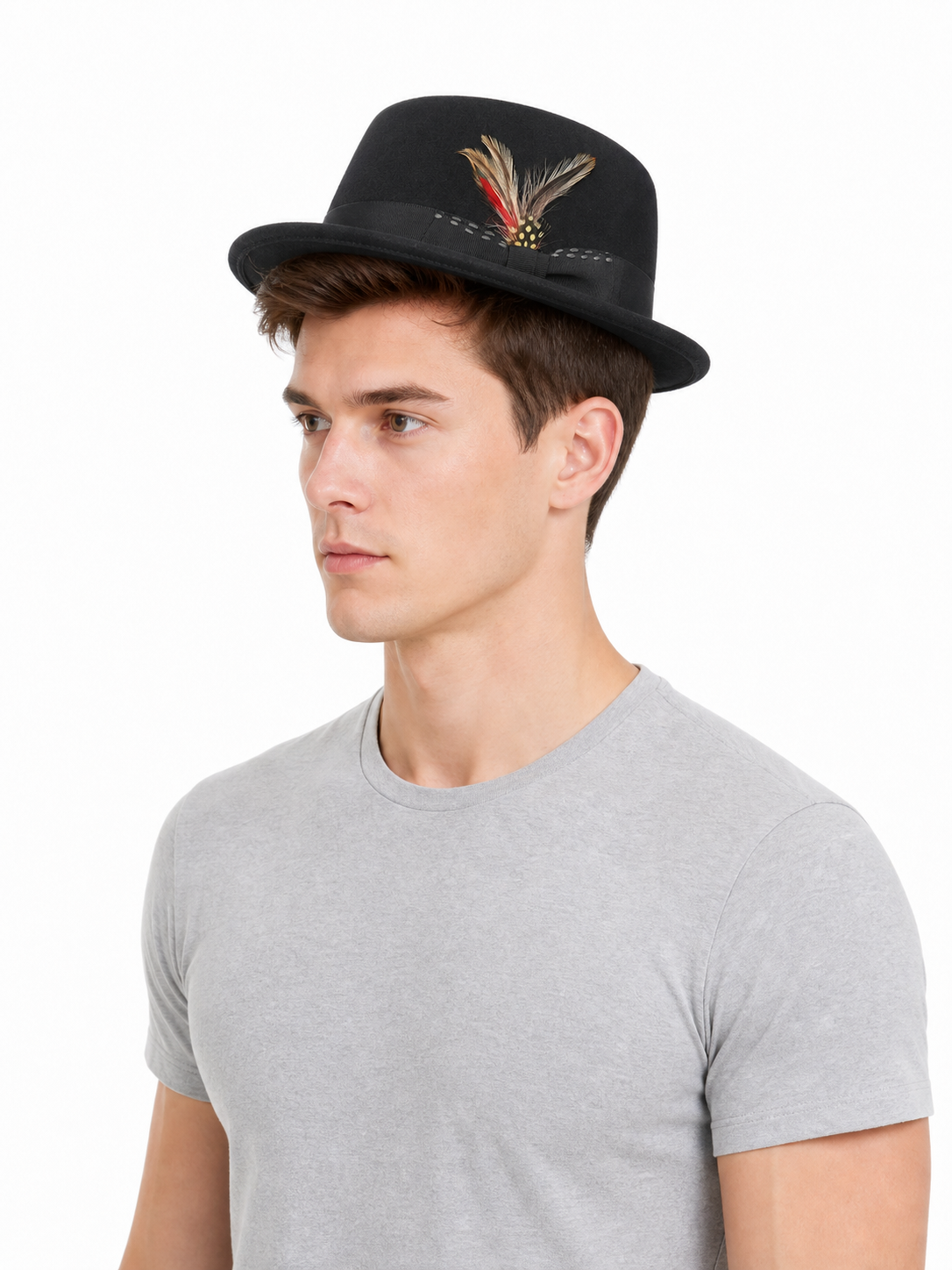 Carnival Fedora Hat with Feathers and a Wide Brim