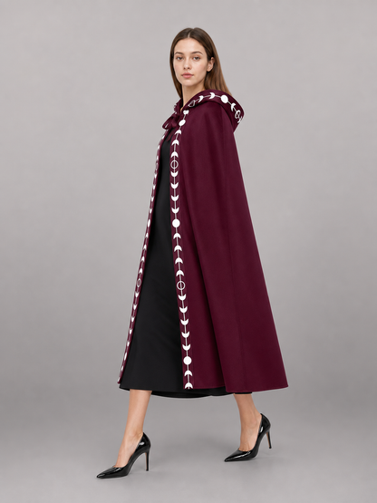 Burgundy Carnival Cloak with Hood and Moon