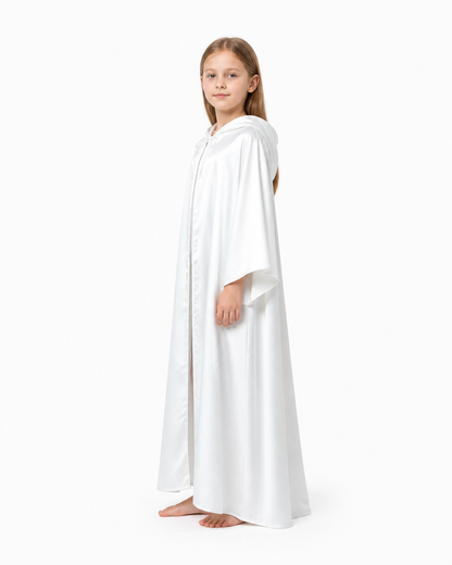 Jedi Cloak for Halloween, White with Hood, Wizard’s Robe side view