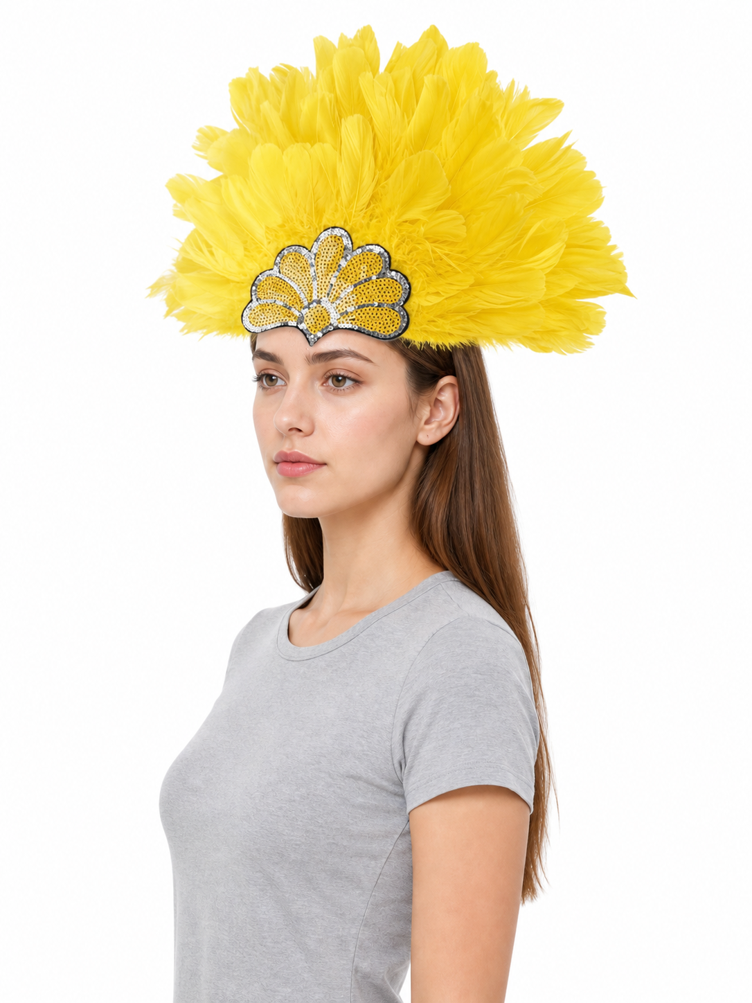 Yellow Carnival Headpiece with Gold Fan