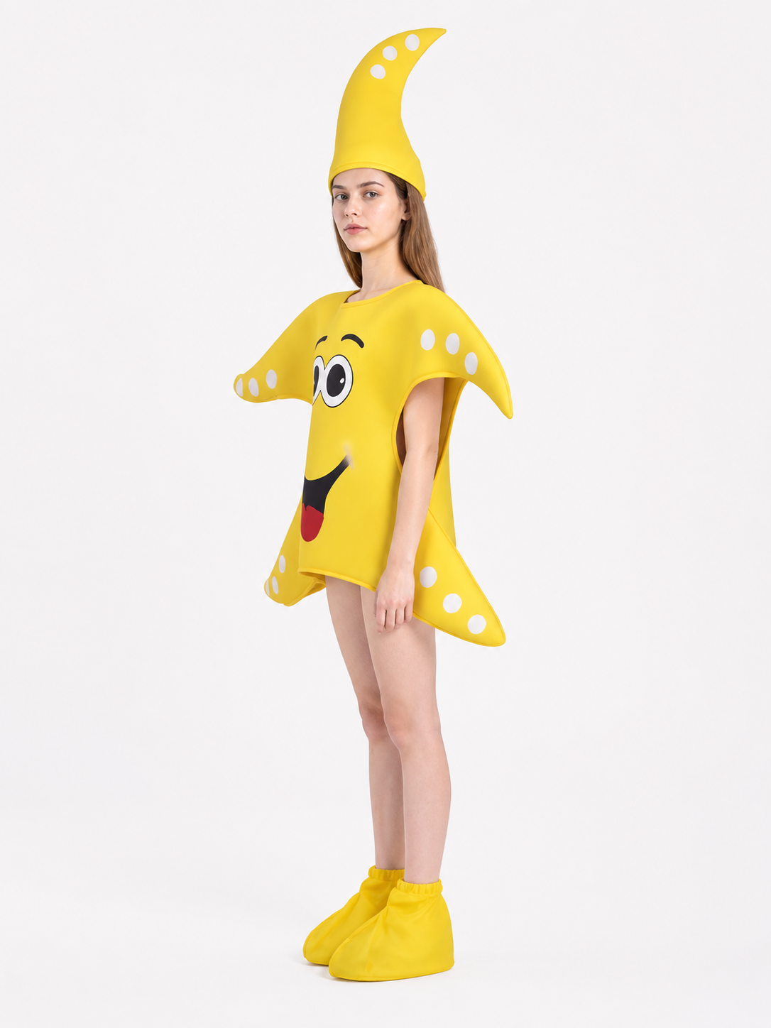 Yellow Starfish Costume with White Dots side view