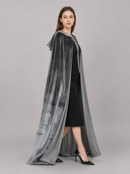 Gray Hooded Long Costume Cape