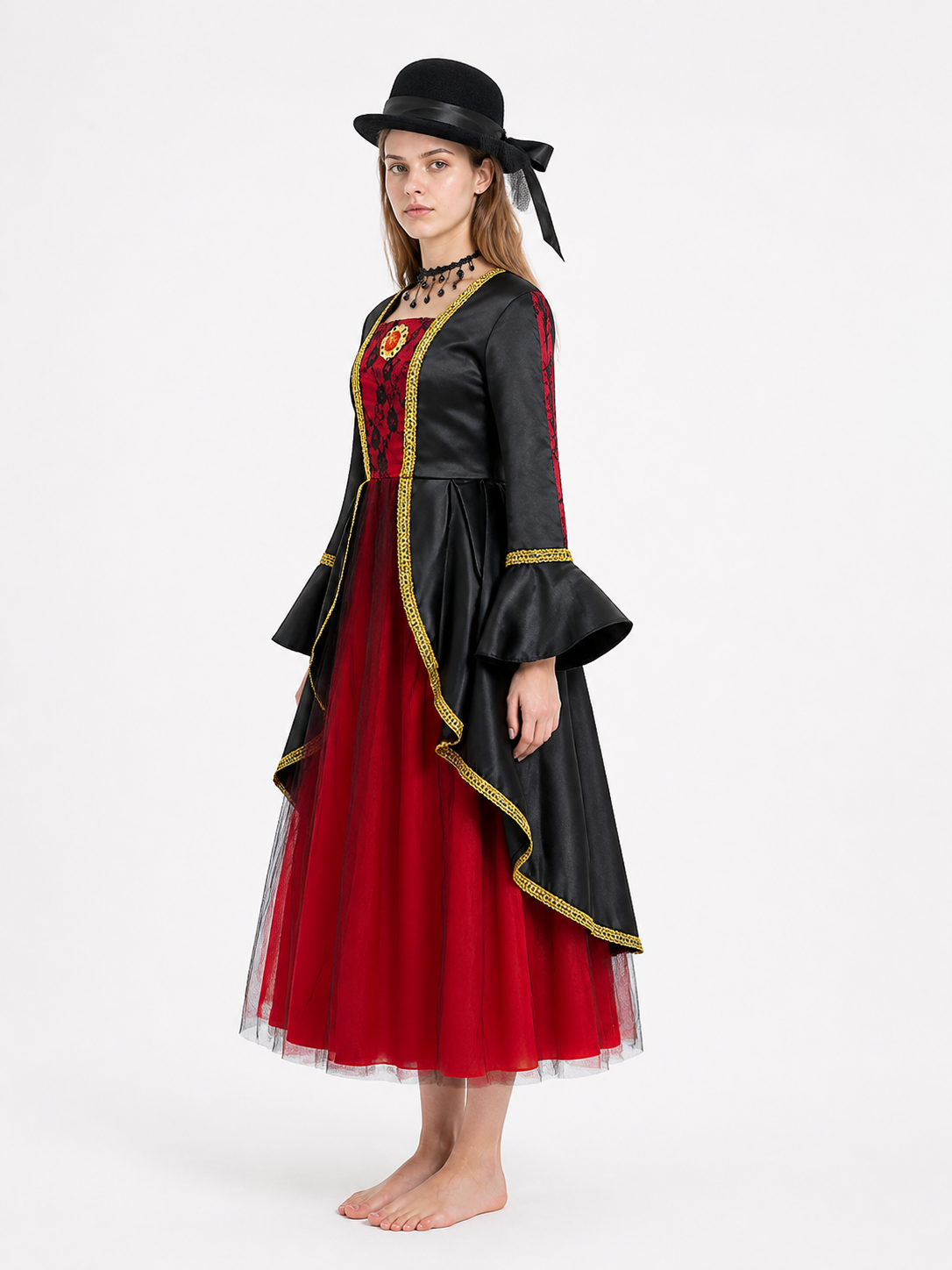 Children’s Halloween Costume: Dress with Hat and Necklace side view