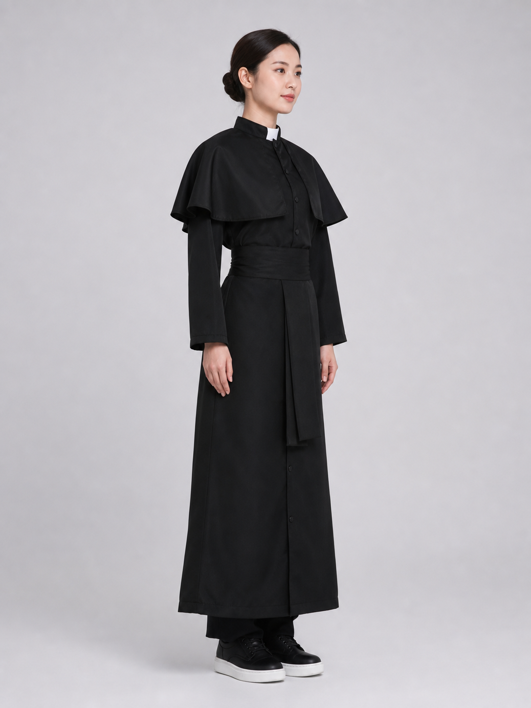 Black Religious Robe Costume for Role-Playing Games side view