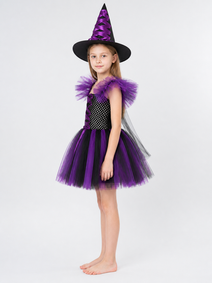 Children's Witch Costume with Dress and Hat, Purple side view