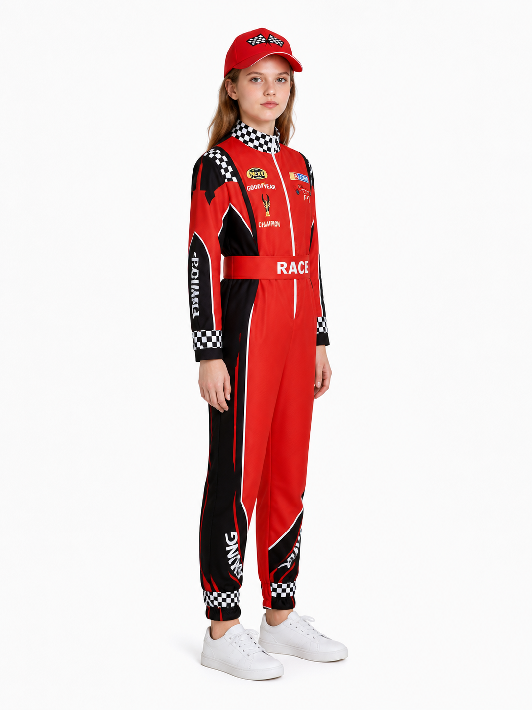 Children's Racing Jumpsuit with Checkered Print side view
