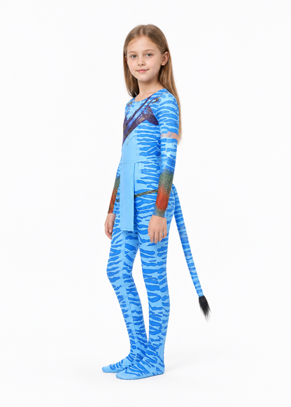 Avatar Costume with Tail, Blue and Orange, for Children and Adults side view