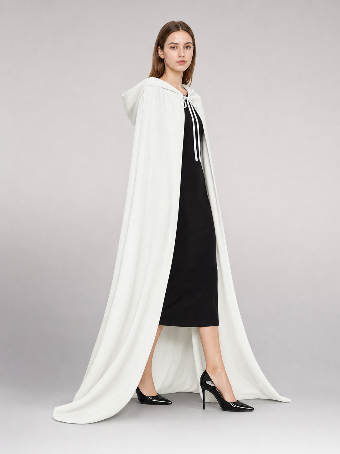 Long White Carnival Cloak with Hood