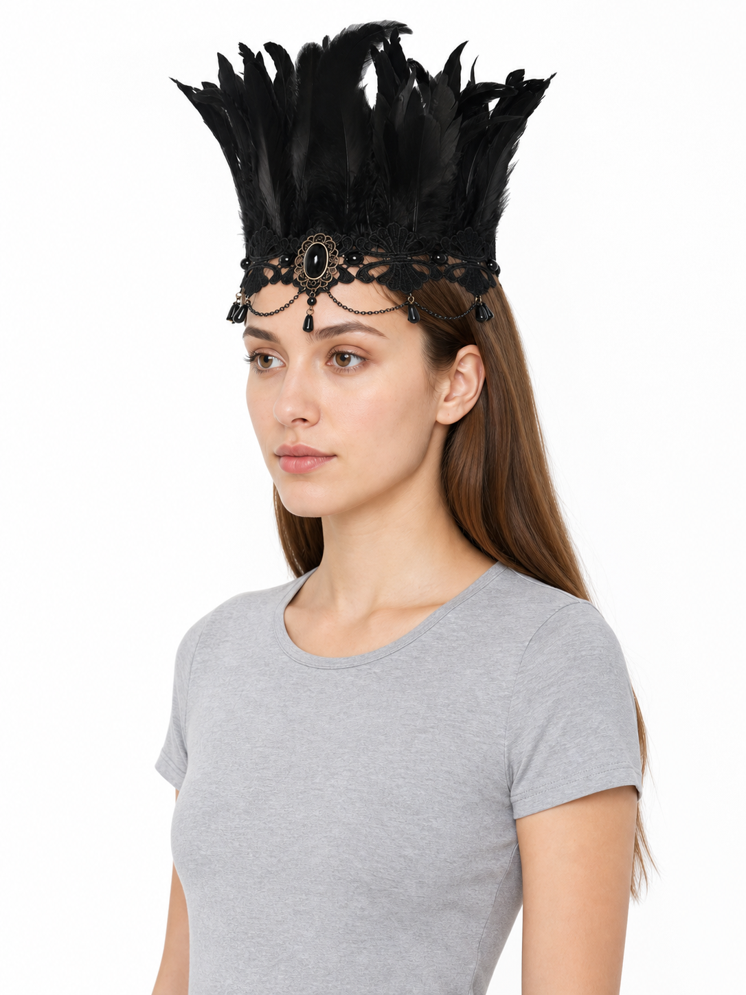 Carnival Feather and Lace Headpiece