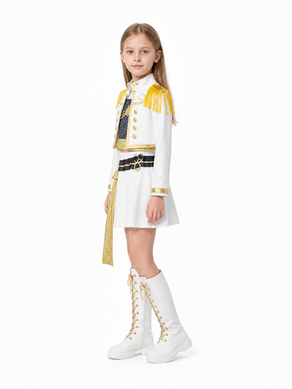 Children's Set: White Jacket and Skirt with Gold Decor side view