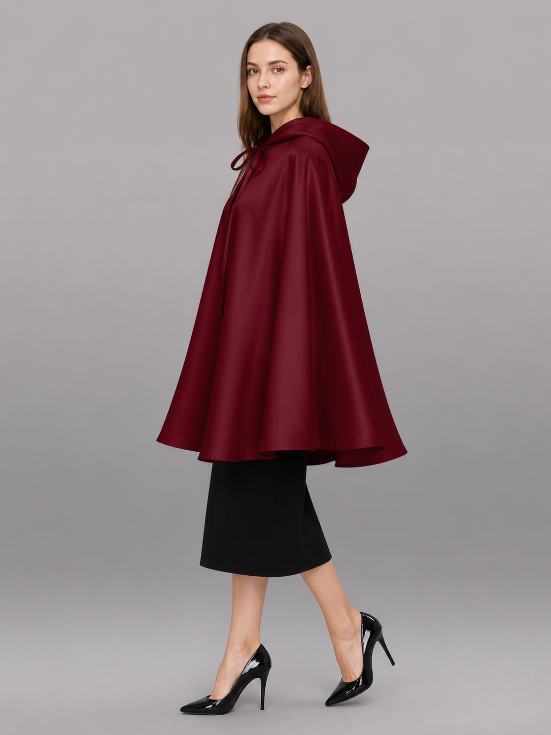 Burgundy Carnival Cloak with Hood for Cosplay