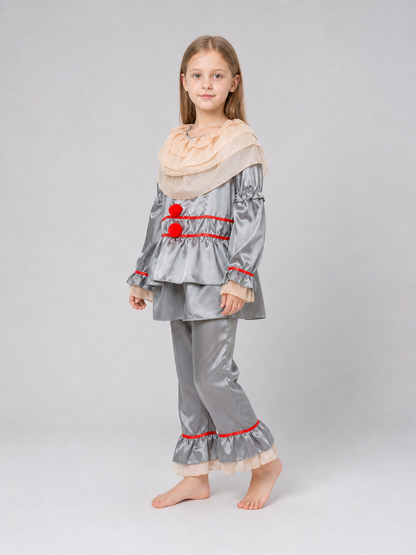Clown Costume with Ruffles and Red Trim