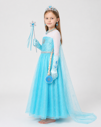 Elsa Carnival Costume with Dress and Accessories side view