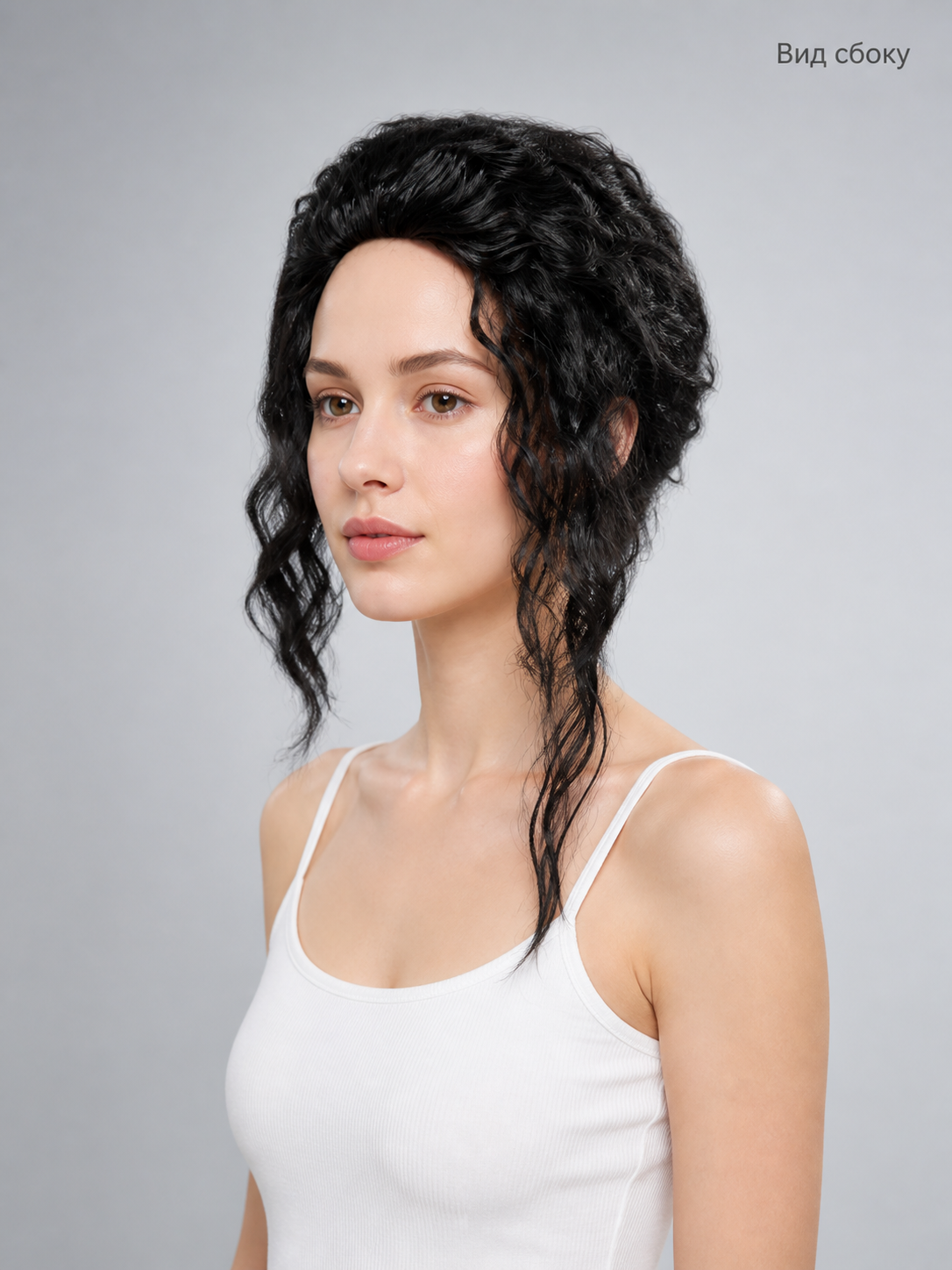 Black Curly Carnival Wig for Halloween side view