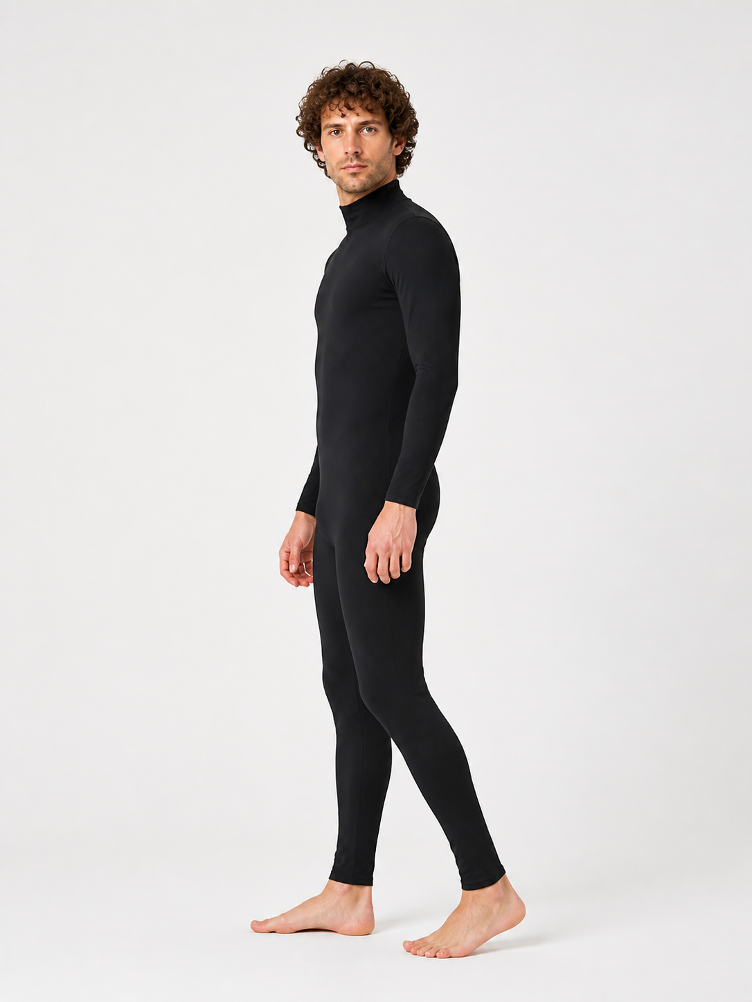 Fitted Jumpsuit with High Collar, Black side view