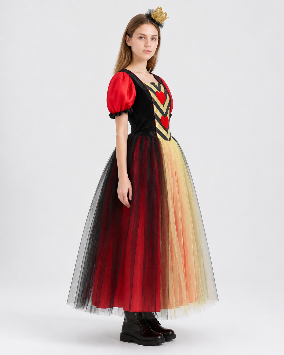 Queen of Hearts Costume with Hearts and Layered Skirt side view