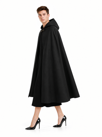 Long black hooded carnival cloak