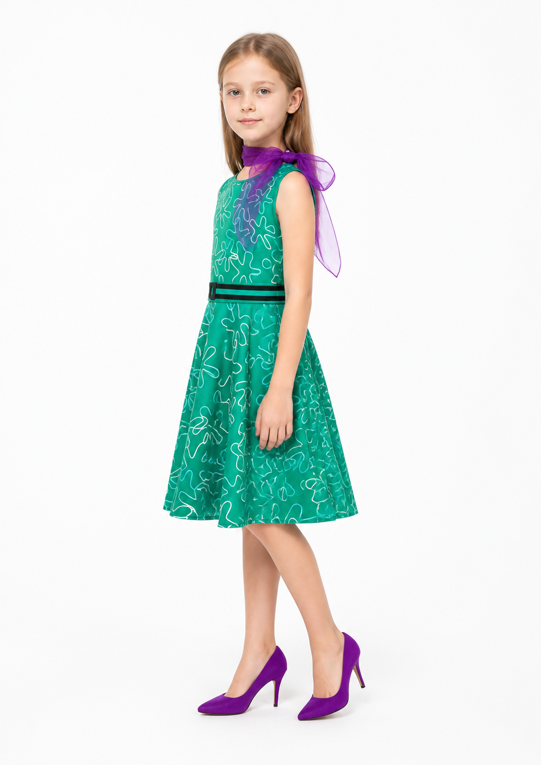 Inside Out 2 Cosplay Costume: Dress with Scarf for Children side view