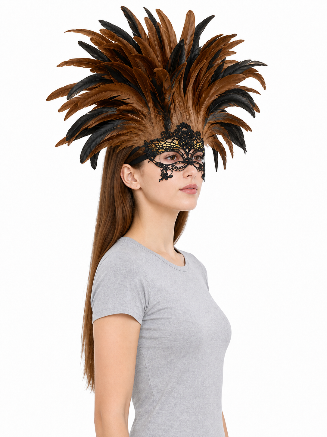 Carnival Headpiece with Feathers and Mask